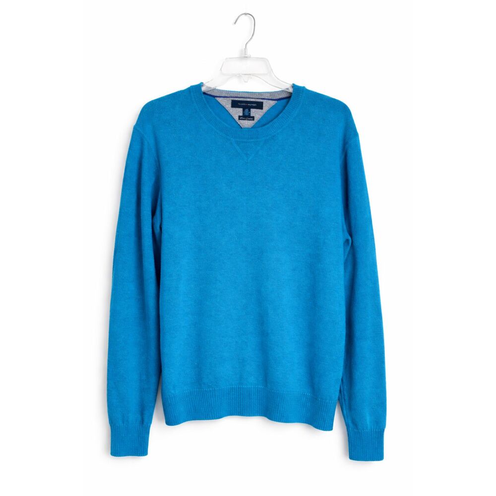 Tommy Hilfiger Men’s Large Blue V-Neck Sweater Luxe‎ Cotton Blend Classic Preppy